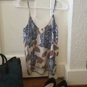 Anthropologie Eloise floral blue tank top Lined XS